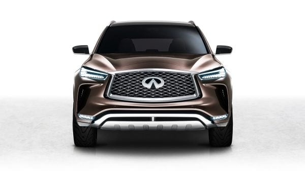 INFINITI QX50 Concept vehicle's wide front grille and logo view