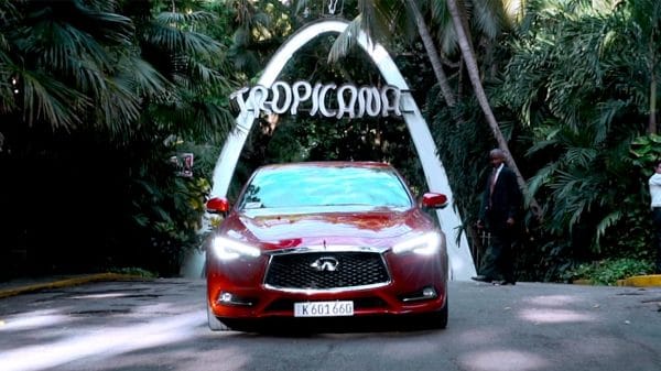 2017 INFINITI Q60 Coupe parked in front of the Tropicana Club in Cuba