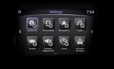 INFINITI InTouch System Screen Highlighting Bluetooth Hands-Free Settings Screen