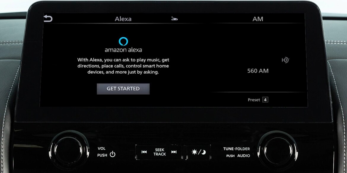 INFINITI QX80 infotainment screen showing the Alexa Built-In get started