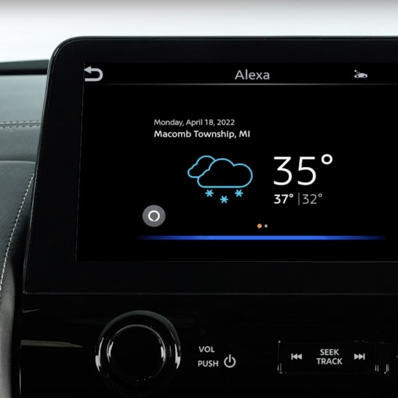 Weather displayed on touchscreen inside INFINITI vehicle connected through WiFi hotspot