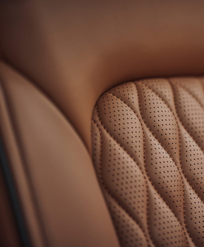 Close up detail of quilted leather seat