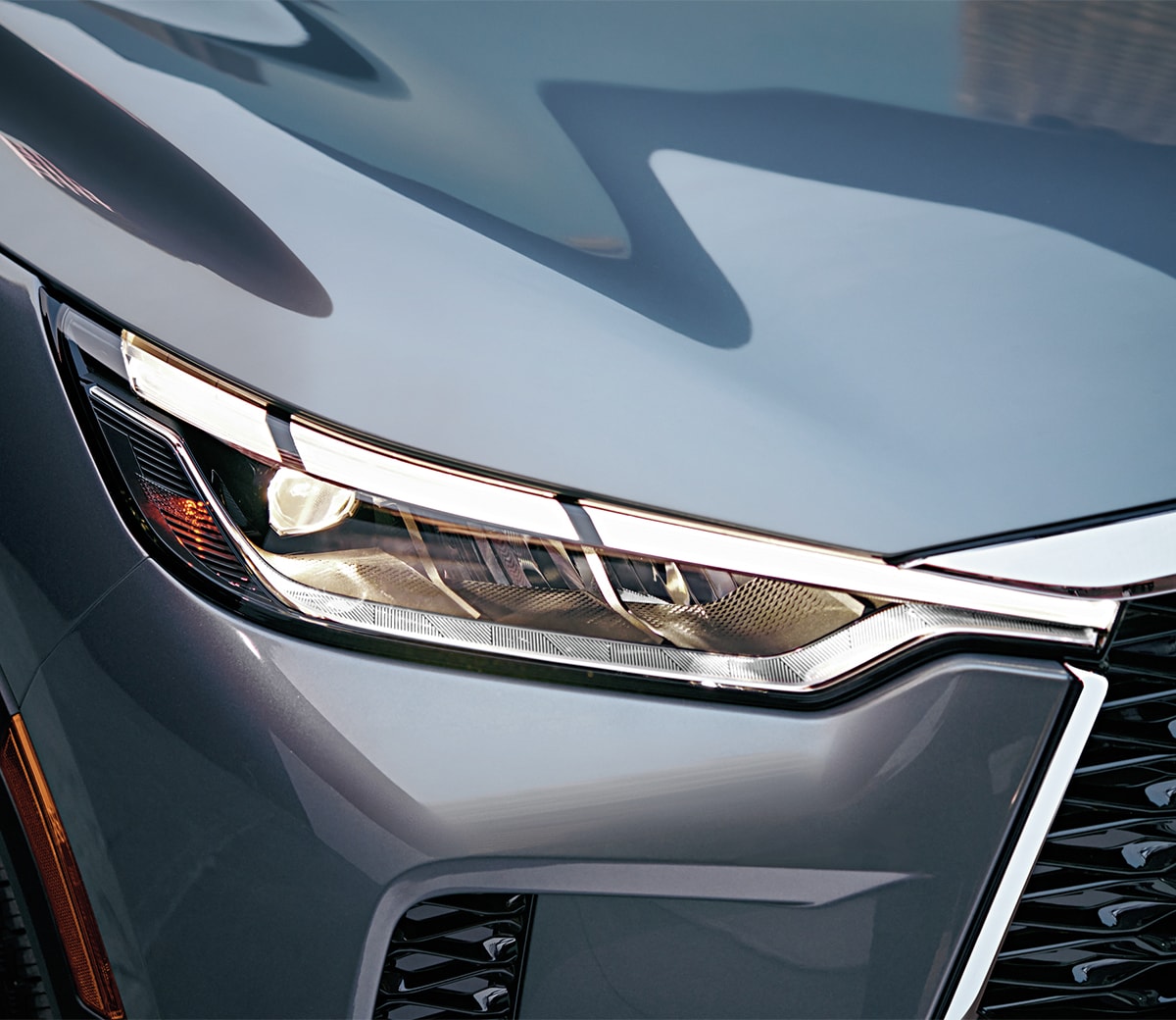Close Up of LED headlight on 2021 Newsweek Autos Award winning 2022 INFINITI QX60 for Best Premium SUV