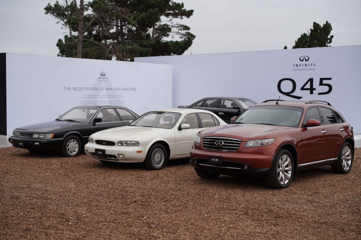INFINITI legacy models including the FX35, M30 and J 30t at the Japanese Automotive Invitational