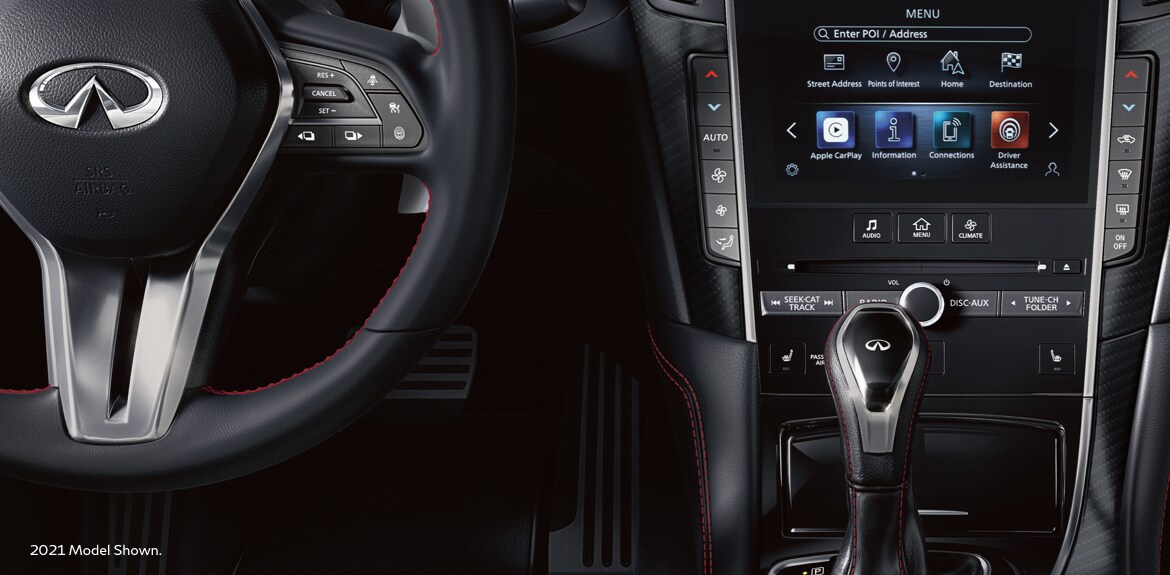 Interior close up of 2022 INFINITI Q60 InTouch with Wi-Fi Hotspot