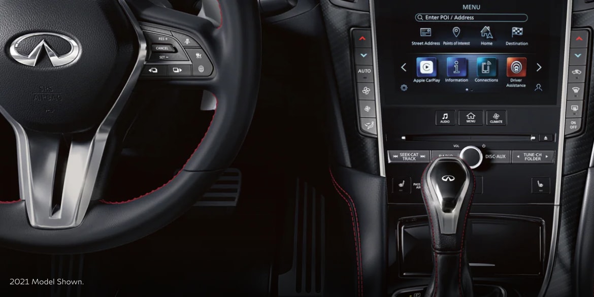 Interior close up of 2022 INFINITI Q60 InTouch with Wi-Fi Hotspot