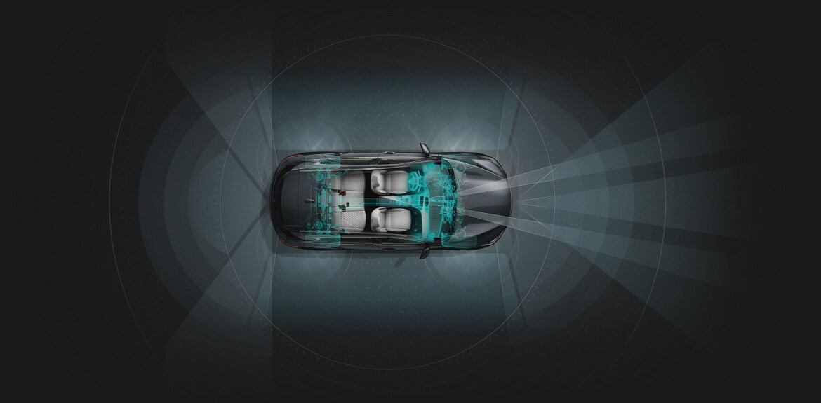 Overhead view of 2022 INFINITI QX50 highlighting safety technology