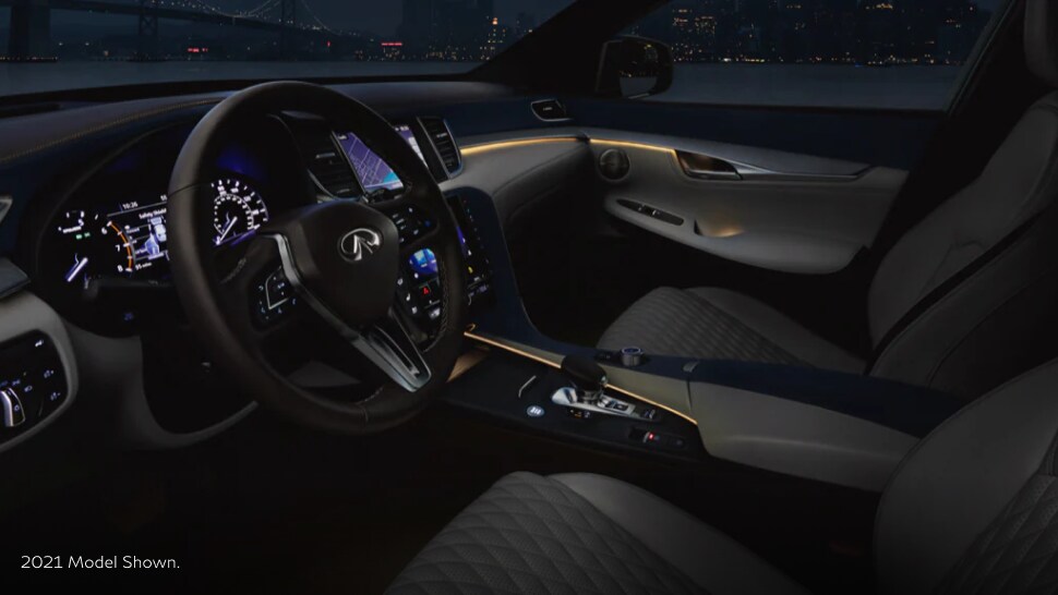 close up of 2023 INFINITI QX50 interior highlighting QX50's front seats