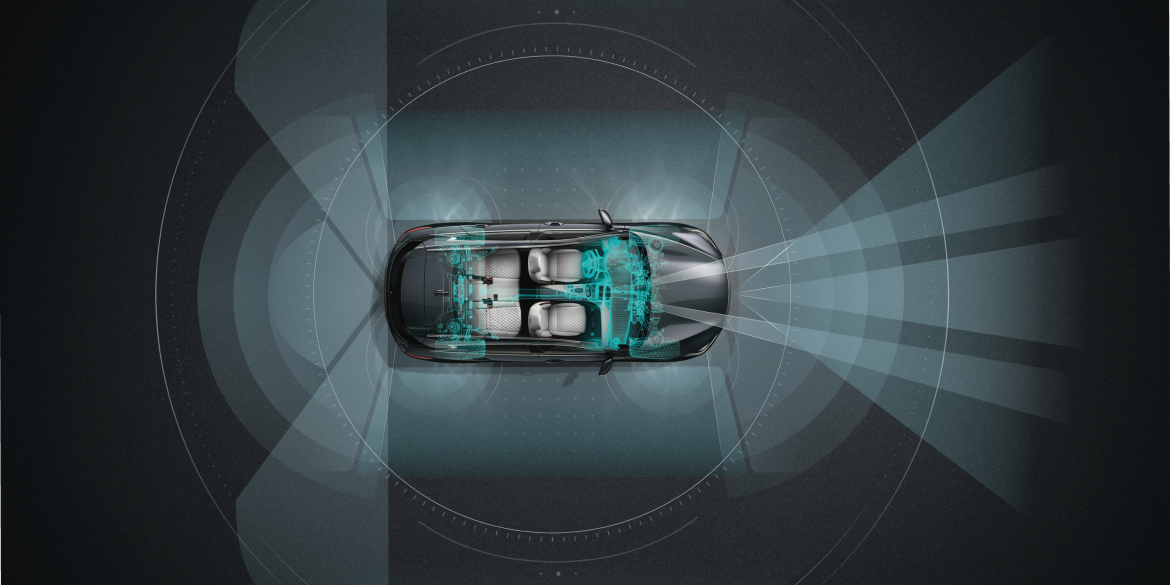 Overhead view of 2023 INFINITI QX50 highlighting safety technology