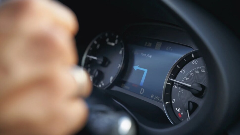 Interior view of 2023 INFINITI QX55 Crossover Coupe's speedometer