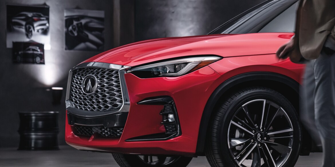 Exterior view of 2023 INFINITI QX55 performance-inspired design highlighting VC-Turbo Engine