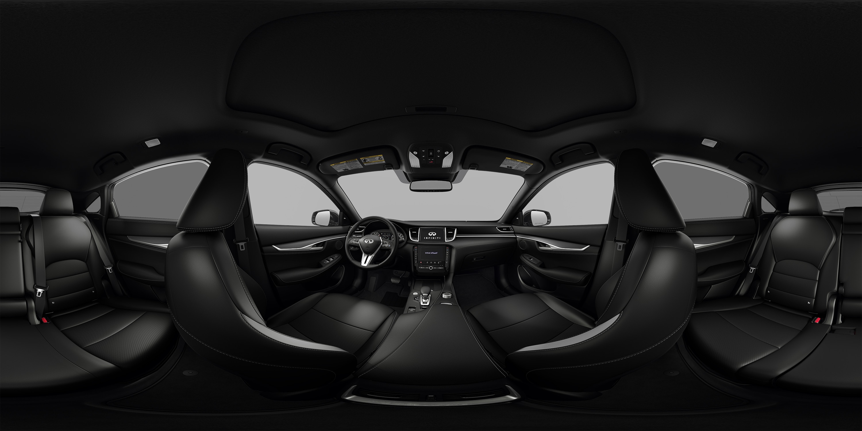 Interior view of 2023 INFINITI QX55 Graphite Leather-Appointed Seats with Dark Aluminum Trim