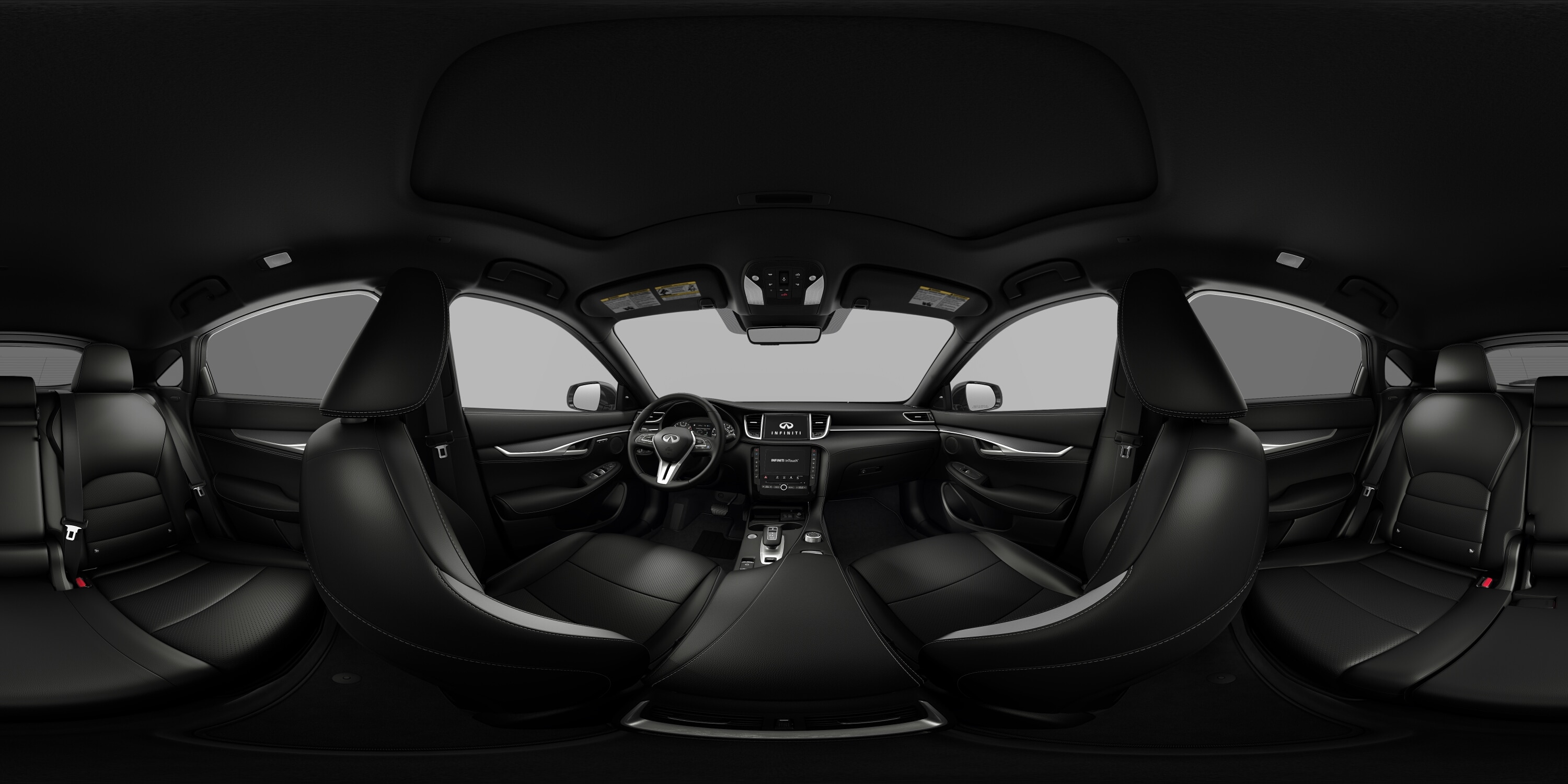 Interior view of 2024 INFINITI QX55 Graphite Leather-Appointed Seats with Dark Aluminum Trim