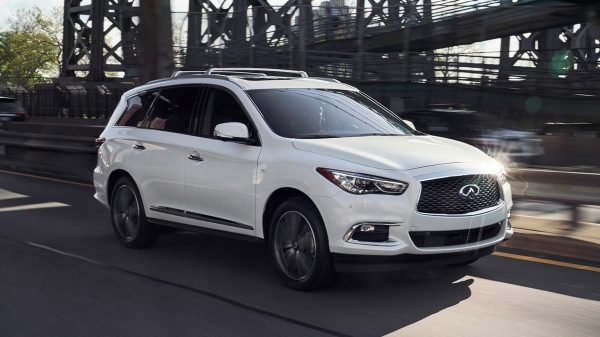 Front Profile View Of 2020 INFINITI QX60 Exterior Shown In Majestic White Color